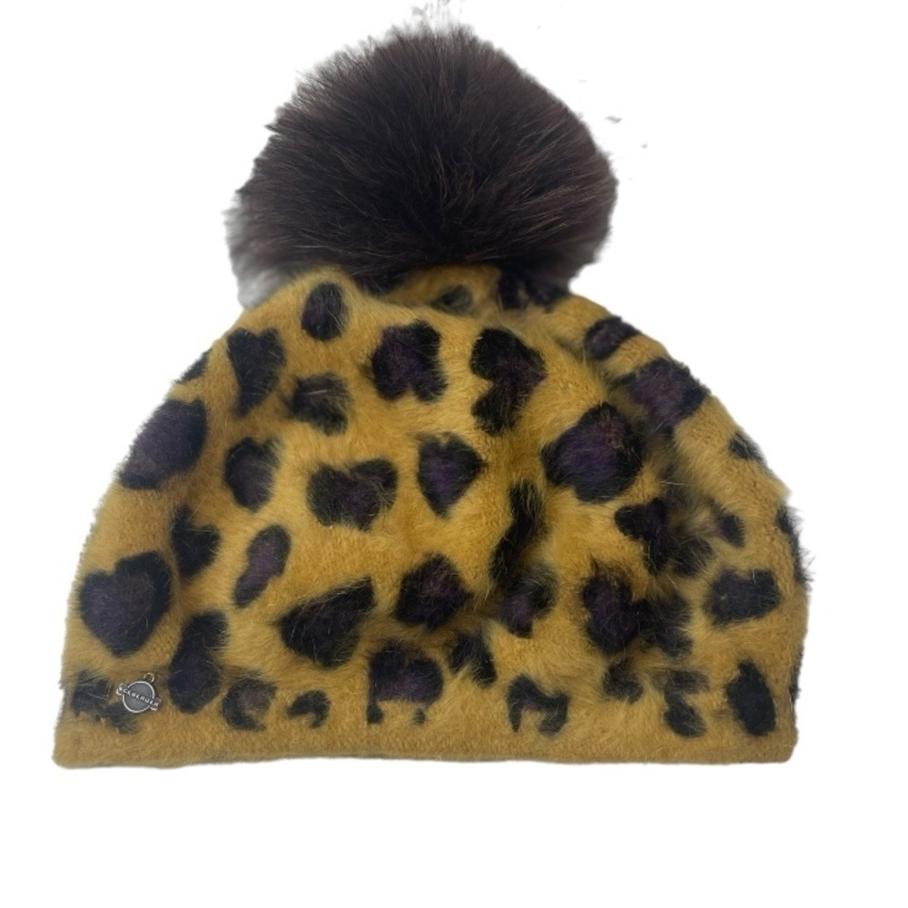 Seeberger Women’s Animal Print Angora Pom Pom Hat